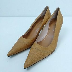 a.testoni Stitch Trim Heels Orange Size 10 Leather